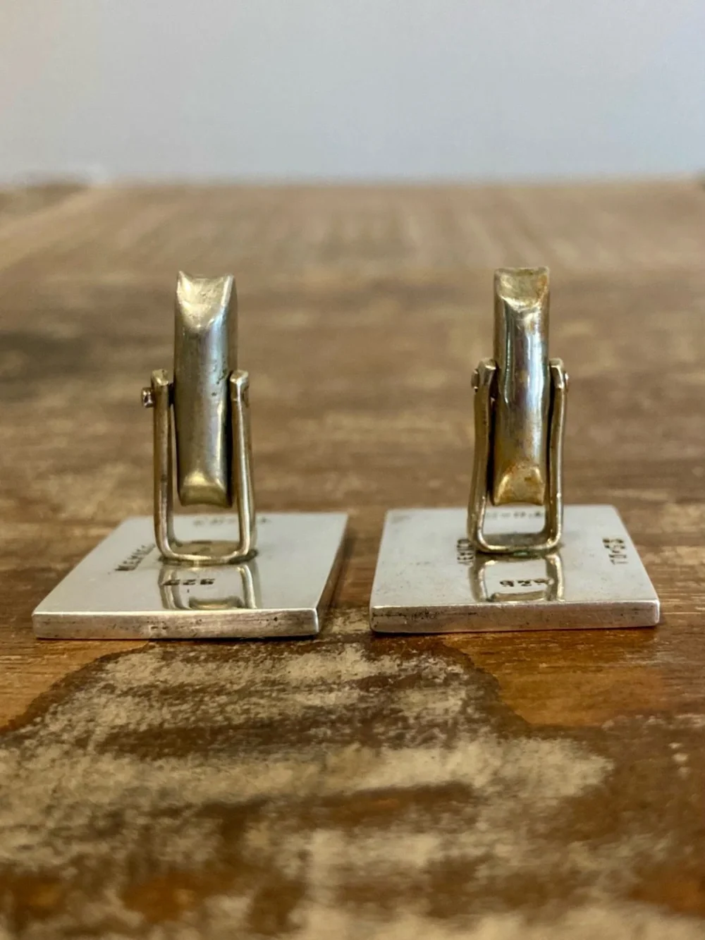 Vintage Taxco Modernist Sterling Silver Cufflinks – TD‑53 – Black Inlay – 24g